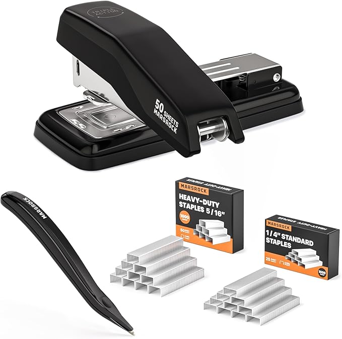 Desktop Stapler, Swing-Arm Swivel Stapler, 50 Sheet Capacity, 2000 Staples and Staple Remover, Rotatable Heavy Duty Staplers for Office, Home, Classroom, Booklet, Book Binding,Black-DeskLoop Office