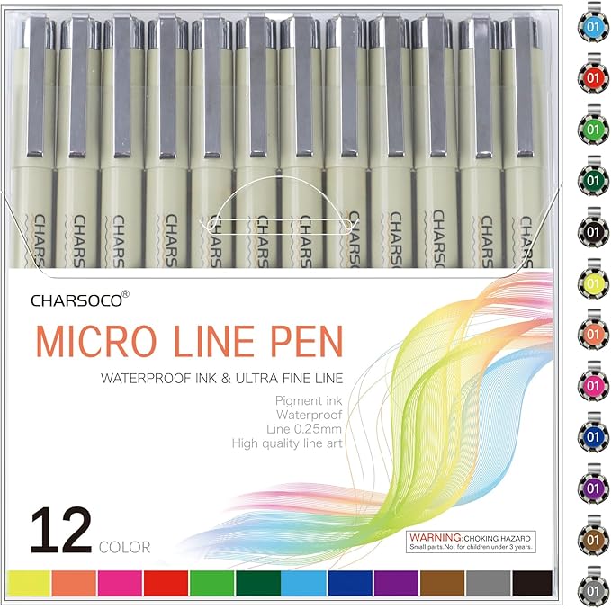 01 Micro Pen, Fine Point Pen with 12 Colors, Waterproof Archival Ink, 0.25mm Fineliner Ink Pens for Artist Illustration, Sketching, Anime, Manga, Technical Drawing and Scrapbooking-DeskLoop Office