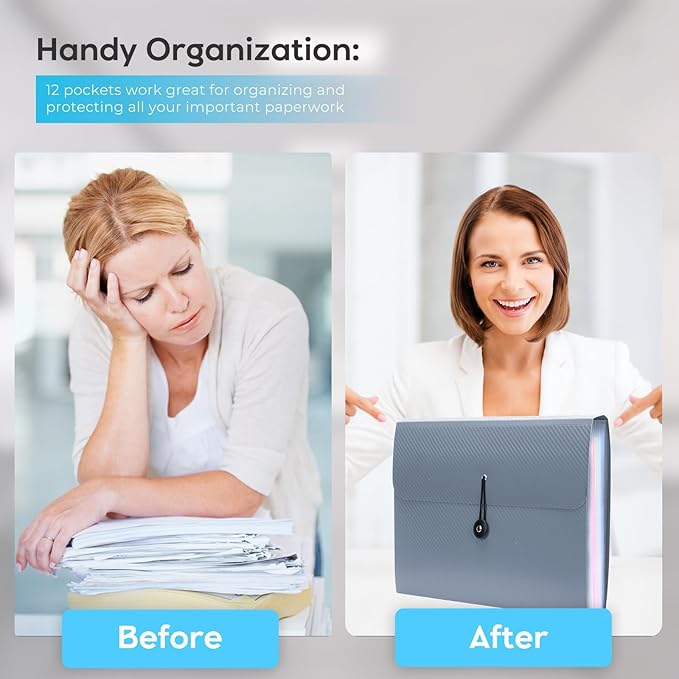 Accordion File Organizer, Expanding File Folder for Sorting Documents and Papers, 13 Pockets File Storage Organizer for Home, Travel and Office Use (Blue)-DeskLoop Office