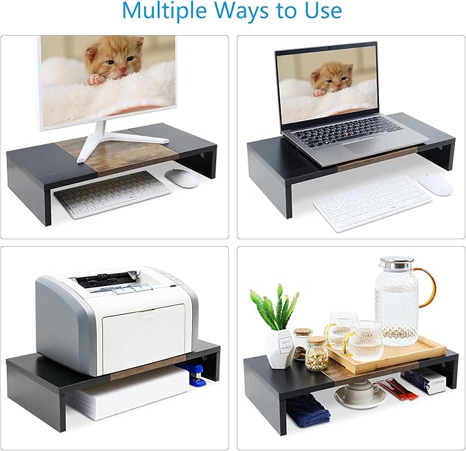 TEAMIX 20 inch Monitor Riser, Sturdy Wood Desktop Riser for TV/PC/Laptop/Printer, TV Riser Stand Computer Shelf with Storage for Home Office-DeskLoop Office