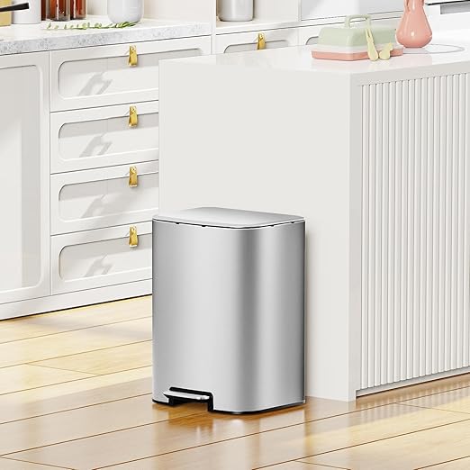 KUK 5.3 Gallon Kitchen Trash Can with Lid, Heavy Duty Hands-Free Stainless Steel Commercial Step Trash Bin with Removable Inner Bucket, Pedal Rubbish Bin for Home Office and Kitchen, 20L/5.3Gal-DeskLoop Office