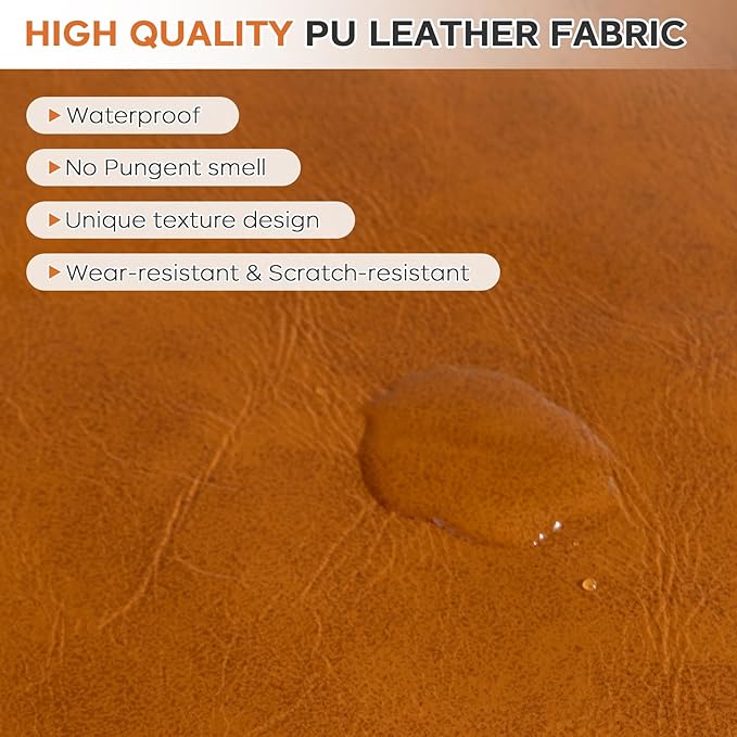 Pouf Ottoman Cover, 17.7" Square Unstuffed Pouf Cover, Faux PU Leather Moroccan Poofy Ottoman Footstool, Brown No Filler Footrest, Floor Chair Gifts Foot Rest for Living Room, (Only Cover)-DeskLoop Office