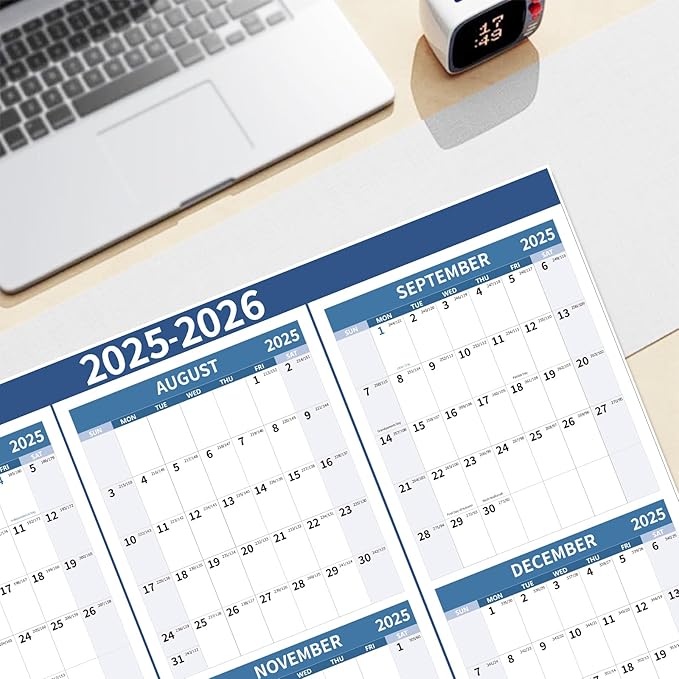 2025-2026 Wall Calendar 34.8" x 22.8" Large Vertical Yearly Wall Hanging Calenda with Julian Date from July 2025 to June 2026 Thick Paper Calendar 12 Month Annual Planner for Office Fridge(Blue)-DeskLoop Office