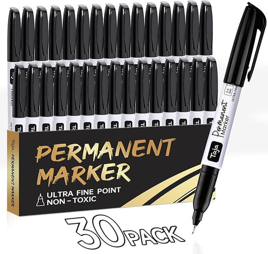 Permanent Markers Ultra Fine Tip, 30 Pack Black Quick-Drying and Fade-Resistant Permanent Markers Bulk Set for Writing and Drawing on Wood, Plastic, Metal, Glass, Ideal for Office School Supplies-DeskLoop Office