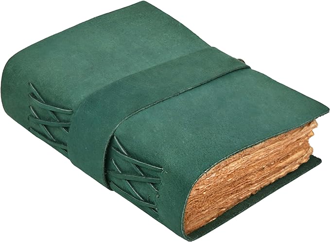 LEATHER VILLAGE Leather Bound Vintage Journal for Women & Men - Book of Shadows - Lock Closure - 200 Pages of Antique Deckle Edges Handmade Paper - Turquoise Color - 10 X 7 inches