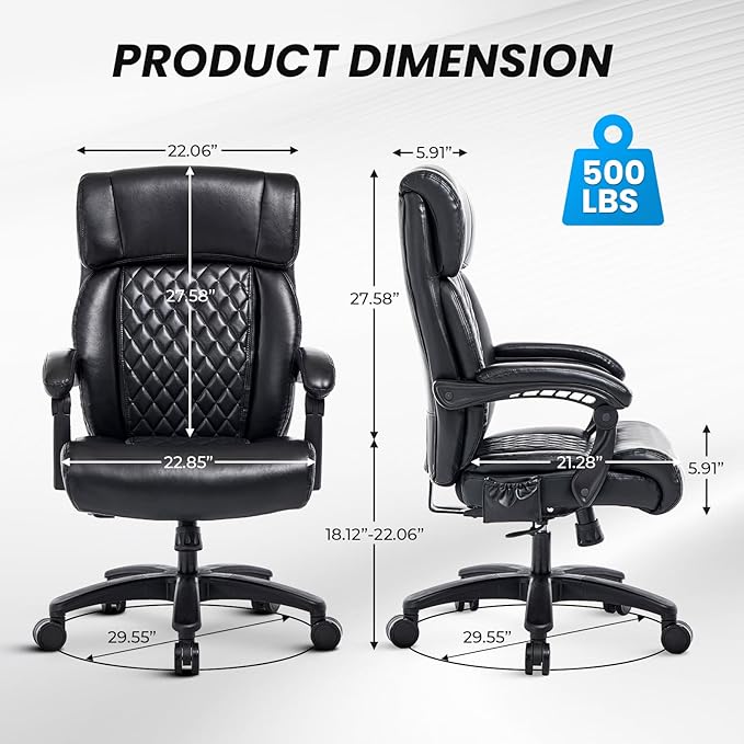Lumbar Massage Office Chair, 500LBS Big and Tall Office Chair, Heavy Duty Ergonomic Executive Reclining Chair with High Back and Lumbar Support, Black-DeskLoop Office