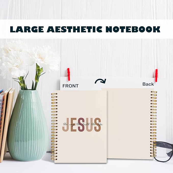 BearCake Boho Christian Notebook Journal, Christian Gifts for Women, Bible Notebooks for Note Taking, Bible Journaling Notebook, Jesus the Way the Truth the Life Hardcover Spiral Notebook 5.5x8.3-DeskLoop Office