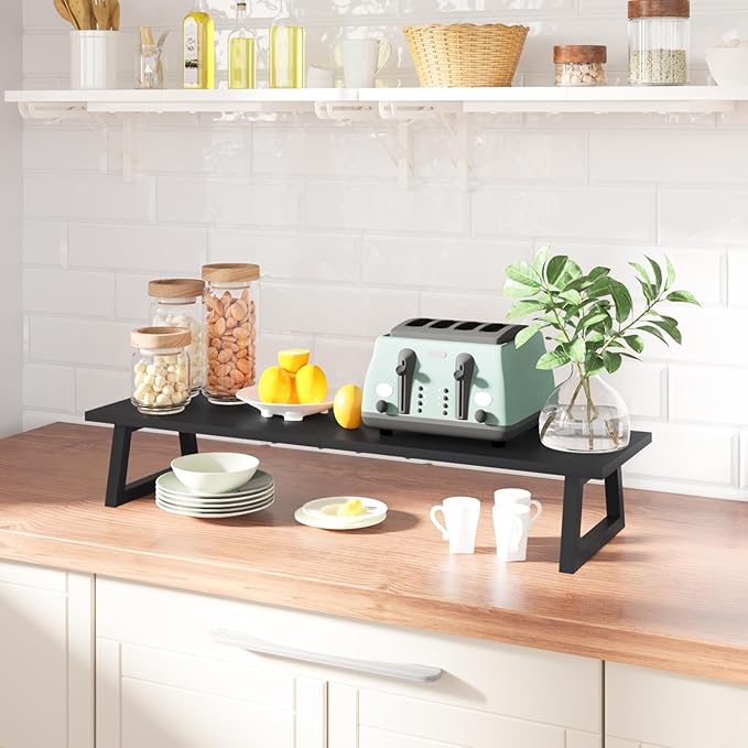 TEAMIX 31.5 inch Dual Monitor Riser, Long Black Monitor Stand Riser Wide TV Stand Riser Monitor Stand for 2 Monitors Wood & Steel Desktop Riser Desk Organization Home Office-DeskLoop Office