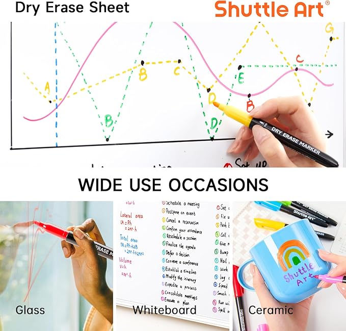 Shuttle Art Dry Erase Markers, 16 Colors Whiteboard Markers,Fine Tip Dry Erase Markers for Kids,Perfect For Writing on Whiteboards, Dry-Erase Boards,Mirrors,Calender, School Office Supplies-DeskLoop Office