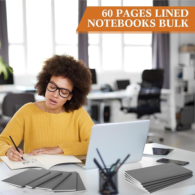 100 Pcs Kraft Notebook Journals 5.5 Inch x 8.3 Inch A5 Softcover Notebooks Bulk for Writing Sketch Office Notepad with 60 Pages 30 Sheets (Multicolor,Lined)(Grey,Lined)-DeskLoop Office