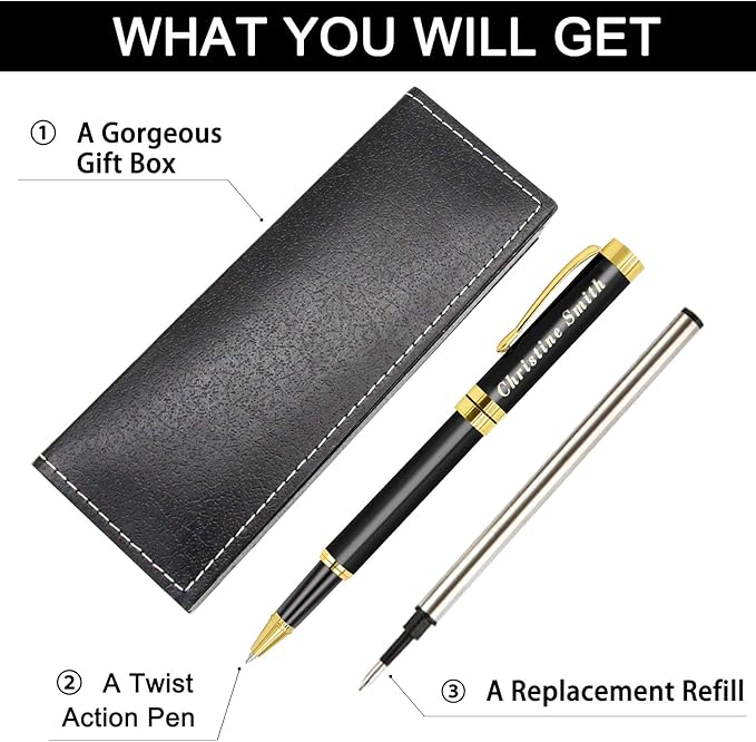 Amlion Personalized Pens Custom Engraved Pen with Name, Refillable Medium Refill, Personalized Gifts for Men Women-DeskLoop Office