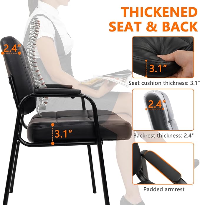 CLATINA Big & Tall 500 lbs Waiting Room Guest Chair, Leather Office Reception Chair No Wheels with Padded Arms for Elderly Home Desk Conference Room Lobby Side Salon Clinic, Black(6 Pack)-DeskLoop Office
