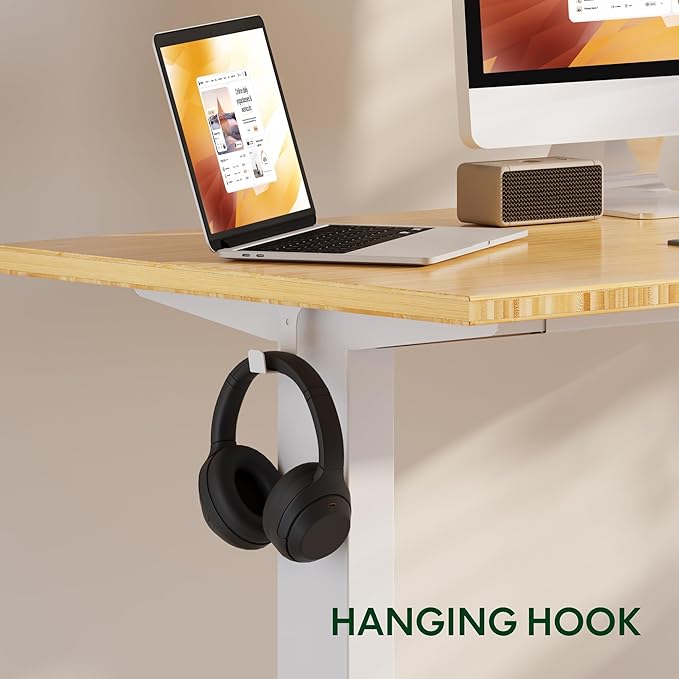 FLEXISPOT EN2 Whole-Piece Bamboo Standing Desk with Clamp Power Strip, 48 x 24 Electric Stand Up Height Adjustable Desk with Cable Management (White Frame + 48" Bamboo Top, 2 Packages)-DeskLoop Office