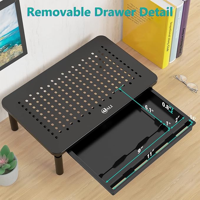 WALI Computer Monitor Stand with Storage, Desk Monitor Riser 3 Height Adjustable, Laptop Riser with Airflow Vents, Desk Organizer for Computer, Laptop, Printer, Notebook (STT003D-B), 1 Pack, Black-DeskLoop Office