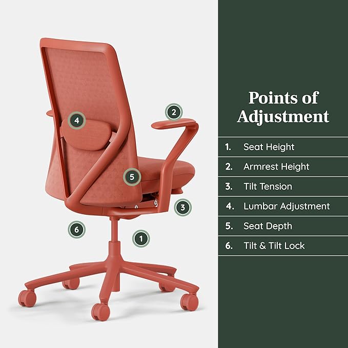 Branch Verve Chair - High Performance Executive Office Chair with Contoured Seat Back and Adjustable Lumbar Rest - High Density Foam Cushion with Aluminum Base - Up to 275 lbs - Coral-DeskLoop Office