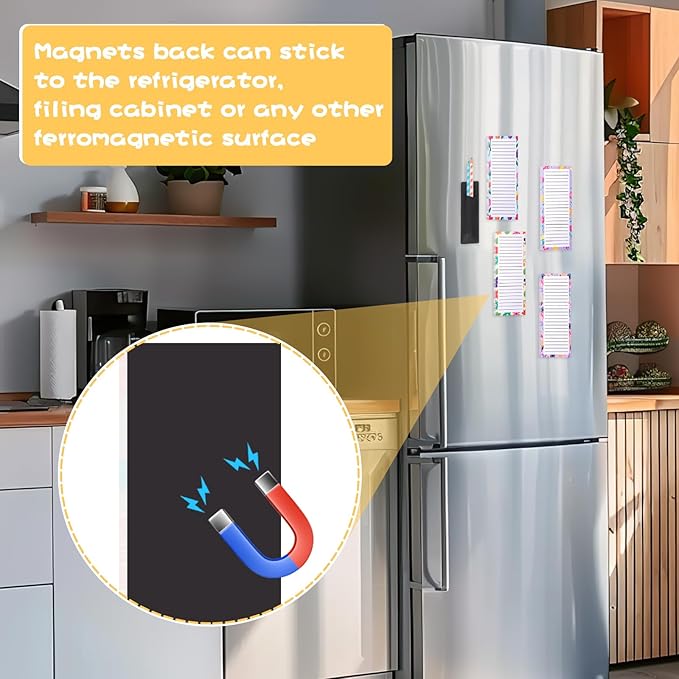 4 Pack Magnetic Note Pad for Fridge with Pen Holder, Totally 200 Sheets Grocery List Magnet Pad for Refrigerator Magnetic Shopping List Pad(Floral Design)-DeskLoop Office