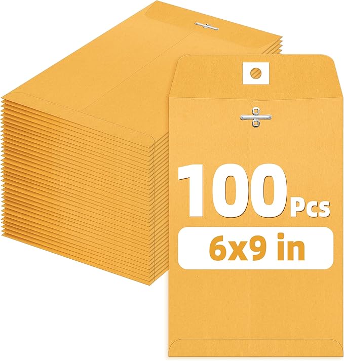 SUNEE 6x9 Clasp Envelopes 100 Count - 6x9 Inch Brown Kraft Envelopes with Clasp Closure – for Home, Office, Business, Legal or School, Great for Filing, Storing or Mailing Documents-DeskLoop Office