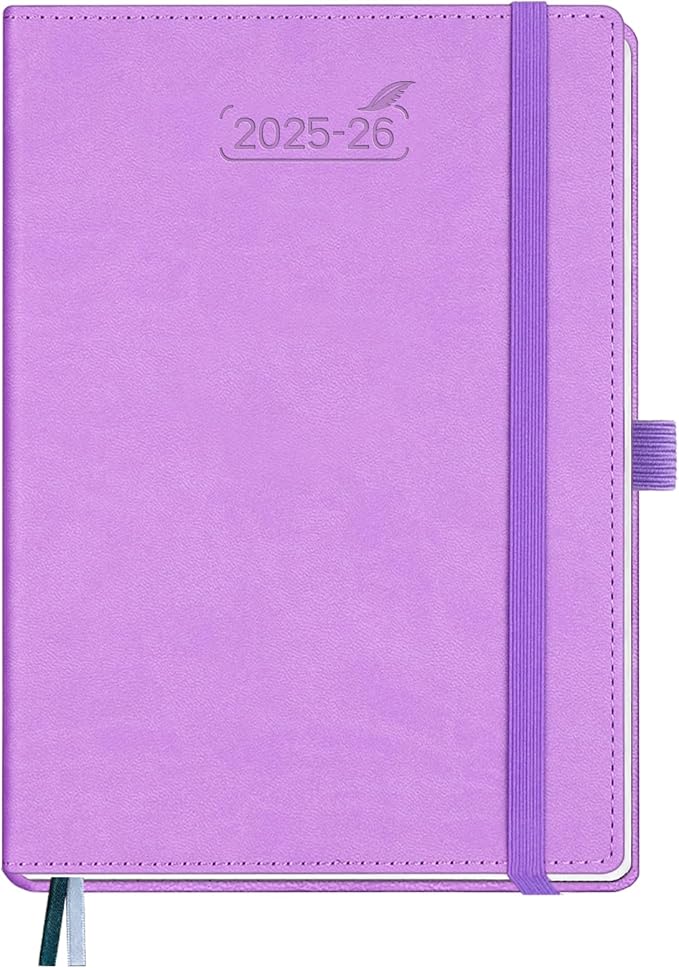 BEZEND Planner 2025-2026 Weekly and Monthly, 5.8" x 8.5" Academic Calendar (Jul 25-Dec 26) Vertical Daily Appointment with Hourly Timeslot & Monthly Tab, PU Leather Hardcover - Lavender-DeskLoop Office
