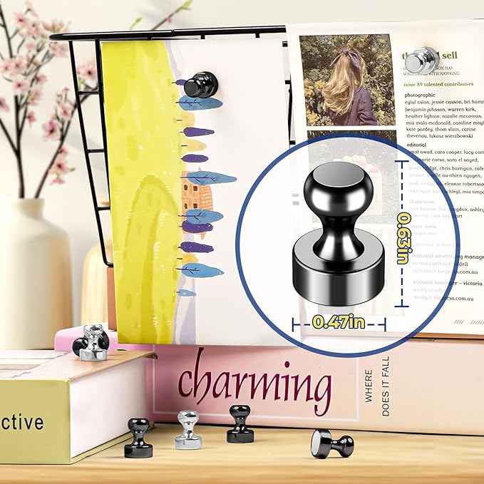 VNDUEEY 12 Pcs Fridge Magnets Refrigerator Magnets, Black-Silver Whiteboard Magnets, Magnetic Push Pins, Strong Metal Magnets for Locker, Office, School, Home-DeskLoop Office