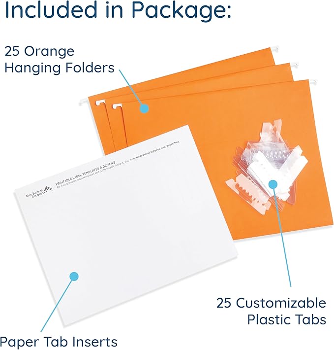 Blue Summit Supplies Hanging File Folders, 25 Reinforced Hang Folders, Designed for Home and Office Color Coded File Organization, Letter Size, Orange, 25 Pack-DeskLoop Office