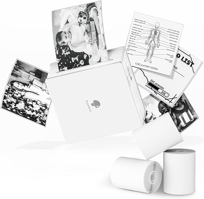 Phomemo Sticker Printer- Mini Thermal Sticker Printer Machine, Small Pocket Label Maker Instant Print for DIY Creation, Study Notes, Photos, Portable Inkless Photo Maker for Kids/Students, White-DeskLoop Office
