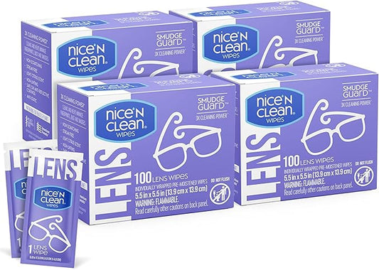 Nice 'N CLEAN SmudgeGuard Lens Wipes (400 Total Wipes) | Individually-Wrapped, Pre-Moistened, Ammonia-Free Lenses Wipes | Lens Cleaning Wipes for Eyeglasses, Camera Lens, Goggles, Sunglasses-DeskLoop Office