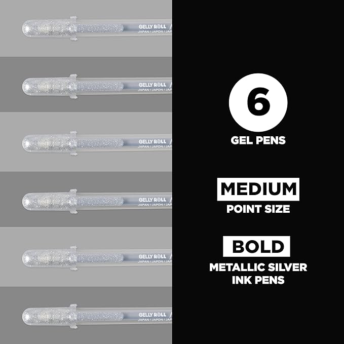 SAKURA Gelly Roll Metallic Gel Pens - Pens for Scrapbook, Journals, or Drawing - Metallic Silver Ink - Medium Line - 6 Pack-DeskLoop Office