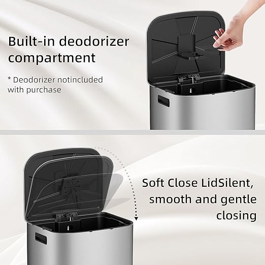 KUK 16 Gallon Kitchen Trash Can with Lid, Heavy Duty Hands-Free Stainless Steel Commercial Step Trash Bin with Removable Inner Bucket, Pedal Rubbish Bin for Home Office and Kitchen, 60L/16Gal-DeskLoop Office