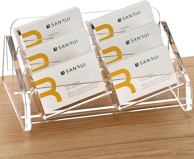 SANRUI Acrylic Business Card Holder for Desk, 3 Tier Clear Tilt Business Name Card Display Holders Stand Storage Organizer Fits 360 Business Cards (Horizontal, 6-Slot)-DeskLoop Office
