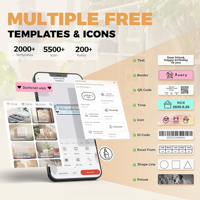 Label Maker, Label Maker Machine with Tape, Portable Bluetooth Label Printer with Little Space, Mini D10 Label Machine with Multiple Personalized Templates for Family School-DeskLoop Office