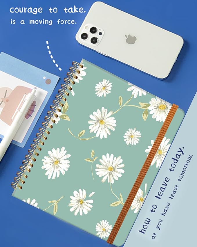 Ruled Spiral Writing Notebook,A5 Hardcover Lined College Journal for Women Lady,Fashion Puppy Watercolor Strong Twin-Wire Binding with Premium Paper,8.4" X 6",Perfect for School,Office,Home Gifts(Beautiful Daisy)-DeskLoop Office