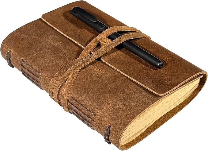 Brown Notebook Journal - Best Genuine Cool Leather Journaling for writers A5 Size Diary 6.2x8.5 Inch,Notepad For Man and Women, Vintage,Gifts,Work,Traveler,Personal-DeskLoop Office