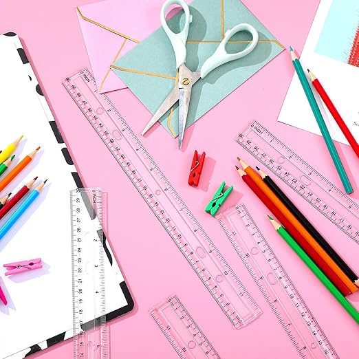 Cholemy 150 Pcs 12 Inch Clear Rulers Bulk Plastic Measuring Rulers Classroom Straight Rulers Bulk with Centimeters and Inches Drafting Measuring Tool for Classroom School Students Families Education-DeskLoop Office