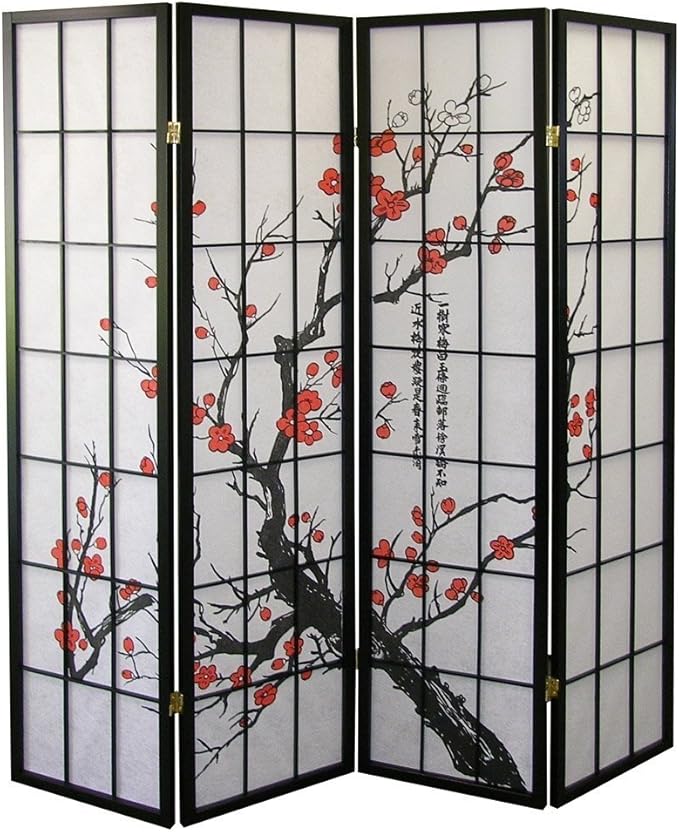NicBex Room Divider 4 Panel Room Dividers with Oriental Style Partition Room Dividers and Folding Privacy Screens Wall Divider for Home, Office, Room Separation,71" W x 2" D x 71" H, Black-DeskLoop Office