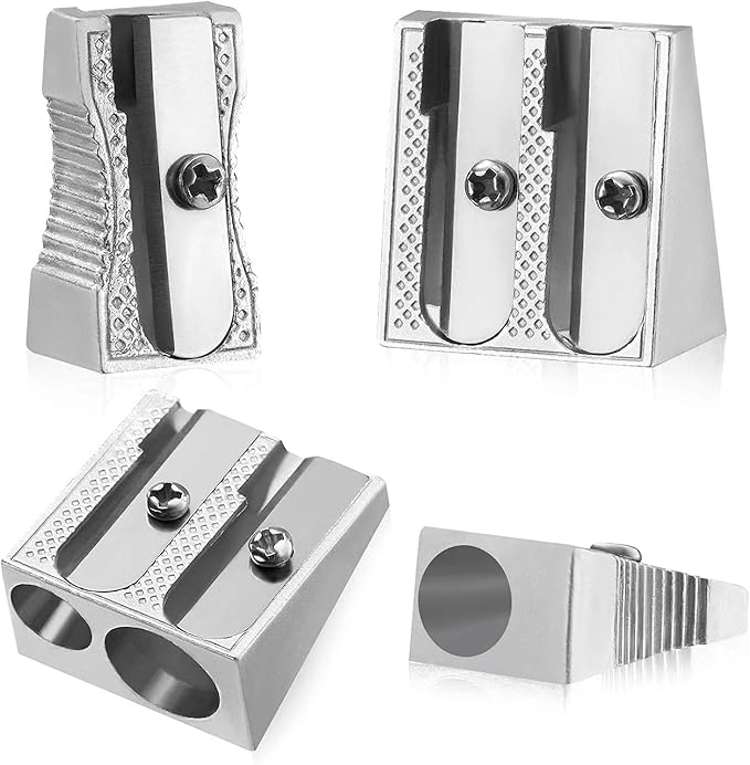 Metal Pencil Sharpeners, 4pcs Manual Double Hole Pencil Sharpener for Colored Graphite Pencils, Crayon Sharpener, Home School Office-DeskLoop Office