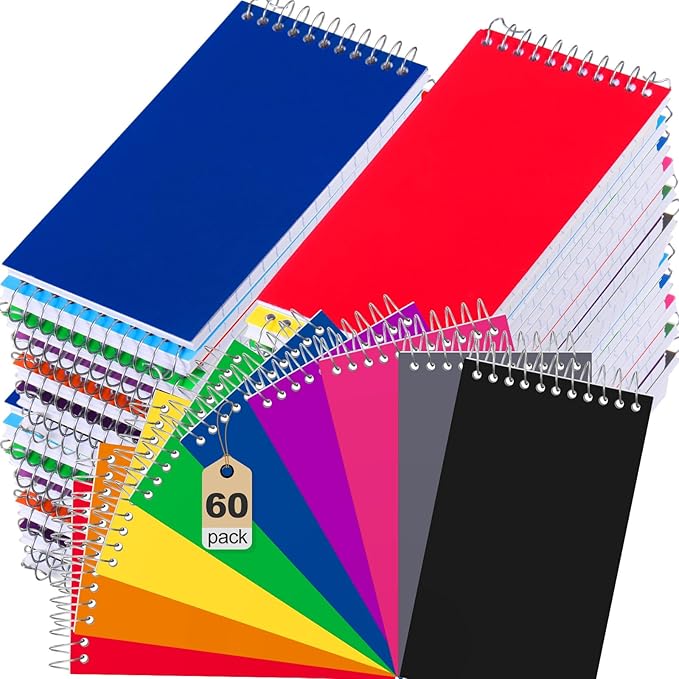60 Pcs Small Pocket Notebooks 3 x 5 Inch Mini Memo Spiral Notepads Top Bound College Ruled Lined Note Pads for Back School Office Journaling Noting, 75 Sheets/Pad (Rainbow)-DeskLoop Office