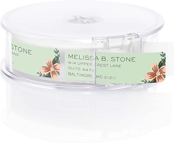 Mint and Pink Floral Rolled Address Labels/Roll of 500 Personalized Return Address Labels/Designer Return Address Stickers in Elegant Plastic Dispenser-DeskLoop Office