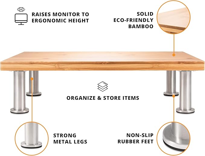 The Original Bamboo Monitor Stand (As Seen On PBS) - Monitor Riser for Computer Screen or Laptop - Desk Shelf Adds Storage Space & Improves Ergonomics - Natural-DeskLoop Office