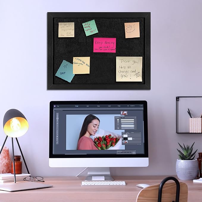 TORASO Cork Board Bulletin Board with Felt,Wood Framed Display Bulletin Board for Walls with Pins, Eye Bolts, gaskets, Screws, Pin Board for Office, School and Home(Black,1pc)-DeskLoop Office