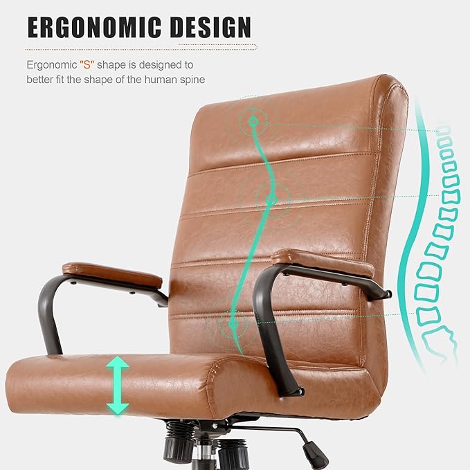 Office Desk Chair,Modern Leather Conference Room Chairs,High Back Home ofiice Chair,Adjustable Height Swivel Executive Computer Chair with Padded Seat and Armrest (Brown with Black Frame)-DeskLoop Office