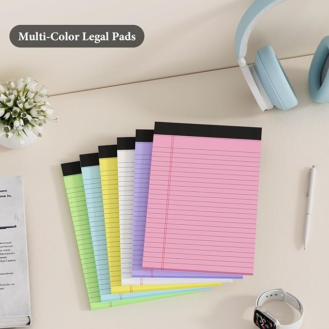 12 Pack Colored Note Pads 5" x 8" Legal Pads College Ruled Lined Paper with Micro-Perforated Writing Notebook 30 Sheets per Pad (360 Total Pages) Small Notepad for School, Office & Home Supplies-DeskLoop Office