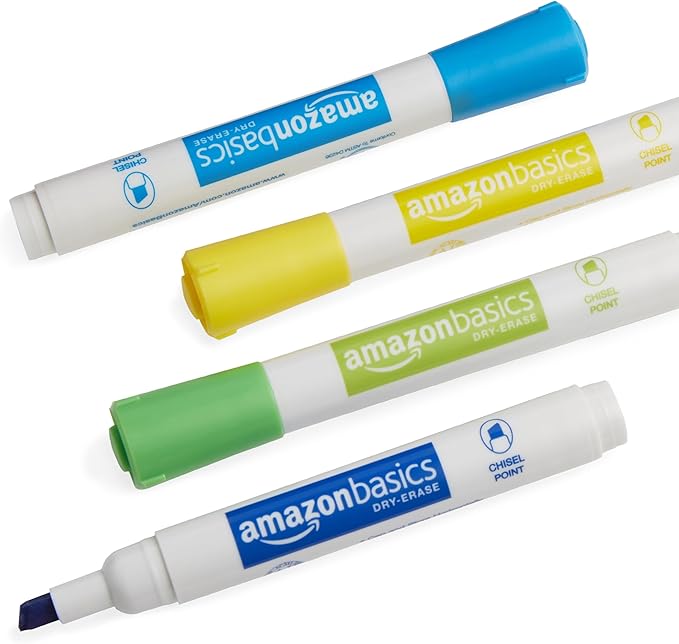 Amazon Basics Dry Erase Markers For Whiteboards, Chisel Tip, Low-Odor, Assorted Colors, Pack of 12-DeskLoop Office