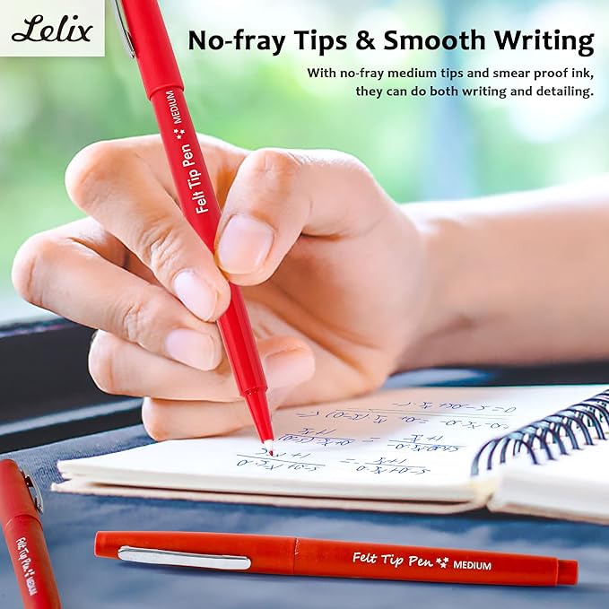 Lelix Felt Tip Pens, 30 Red Pack, 0.7mm Medium Point, Felt Tip Markers Pens for Journaling, Writing, Note Taking, Planner, Perfect for School Office and Art Supplies-DeskLoop Office