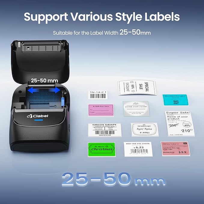 CLABEL Thermal Label Maker Machine: 221B Bluetooth Label Maker Machine with Tape Mini Sticker Printer Barcode Printer Compatible with Smartphone with 3 Roll 40x30mm,50x30mm,50x80mm Label (Black)-DeskLoop Office