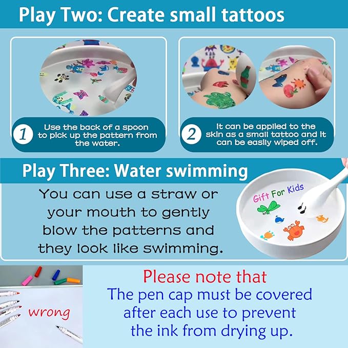 IRWPITW Magic Drawing Pen Bundle, 8 Colors Magical Water Painting Pens for Kids, Kiddies Create Magic Pen Floating Ink Drawings Set with Spoons and Towel, Tattoo Water Marker Gifts for Boys and Girls-DeskLoop Office