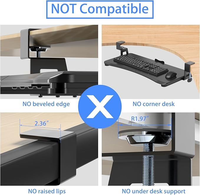 suptek Keyboard Tray Under Desk Pull Out with C Clamp Mount, Computer Keyboard & Mouse Tray, 25.6 (30 Including Clamps) x 11.8 inch Slide-Out Platform Computer Drawer for Typing, Black, DSF1-DeskLoop Office
