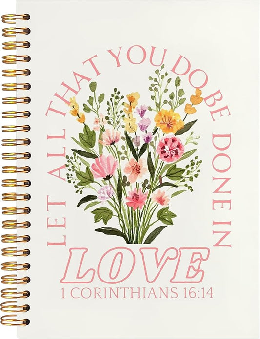 BearCake Prayer Journal for Women, Bible Journaling Notebook, Christian Gifts for Women, Let All That You Do Be Done in Love Prayer Journal for Women, Bible Journal Hardcover Spiral Notebook 5.5x8.3-DeskLoop Office