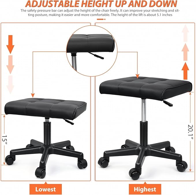 Footrest Under Desk Leg Rest Ottoman Adjustable Height Foot Stool with Wheels Leather Footrest for Home Office-DeskLoop Office