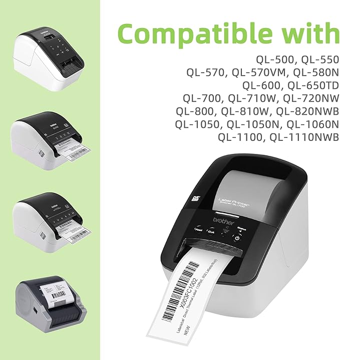 Compatible Standard Address Labels Replacement for Brother DK-1201 (1.1" X 3.5ā), Use with Brother QL Label Printers (12 Rolls + 1 Reusable Cartridge, 400 Labels/Roll)