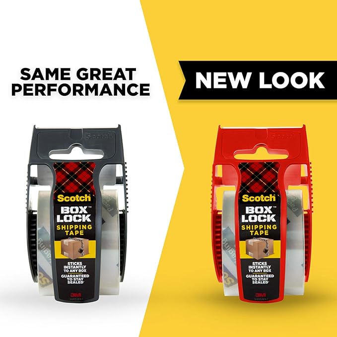 Scotch Box Lock Packing Tape, Clear Packaging Tape, Extreme Grip Box Tape for Holiday Shipping, 1.88 in. x 22.2 yd., 6 Tape Rolls with Dispensers-DeskLoop Office